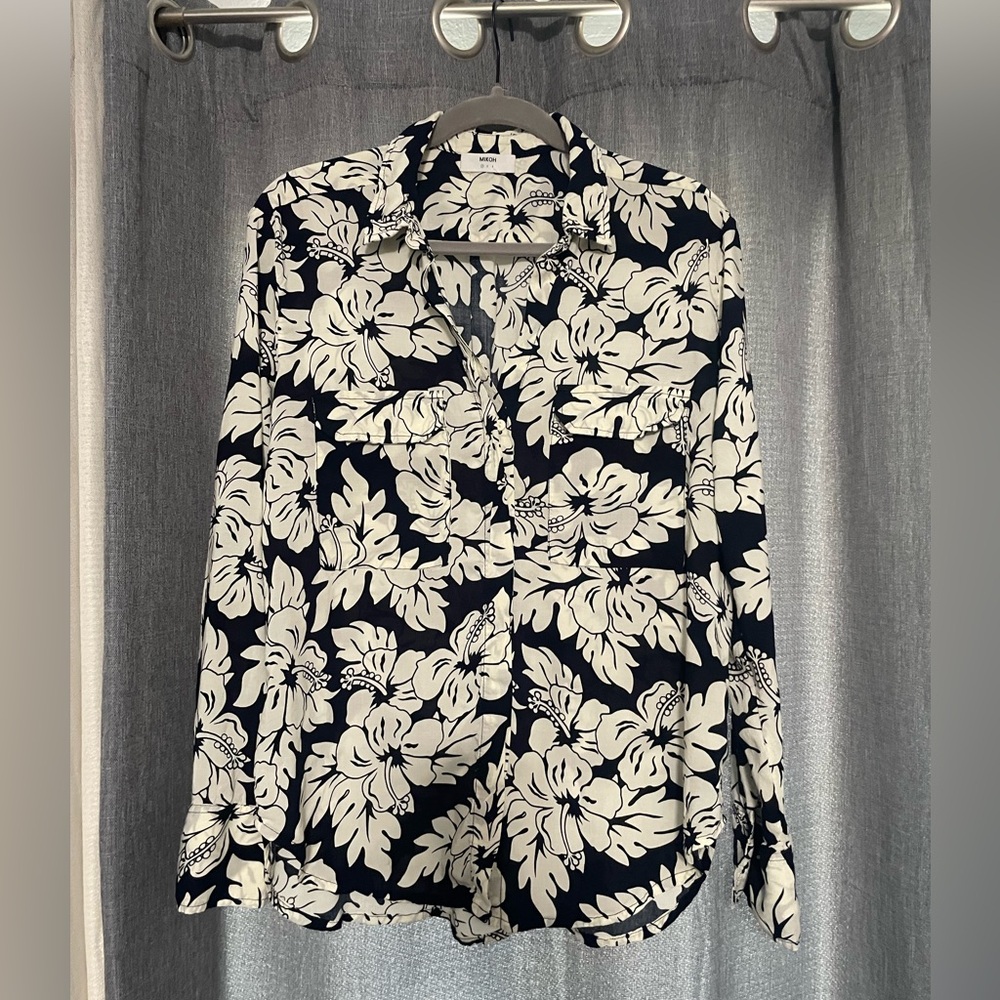 Mikoh dark navy and White hibiscus Button Down Shirt beach cover up